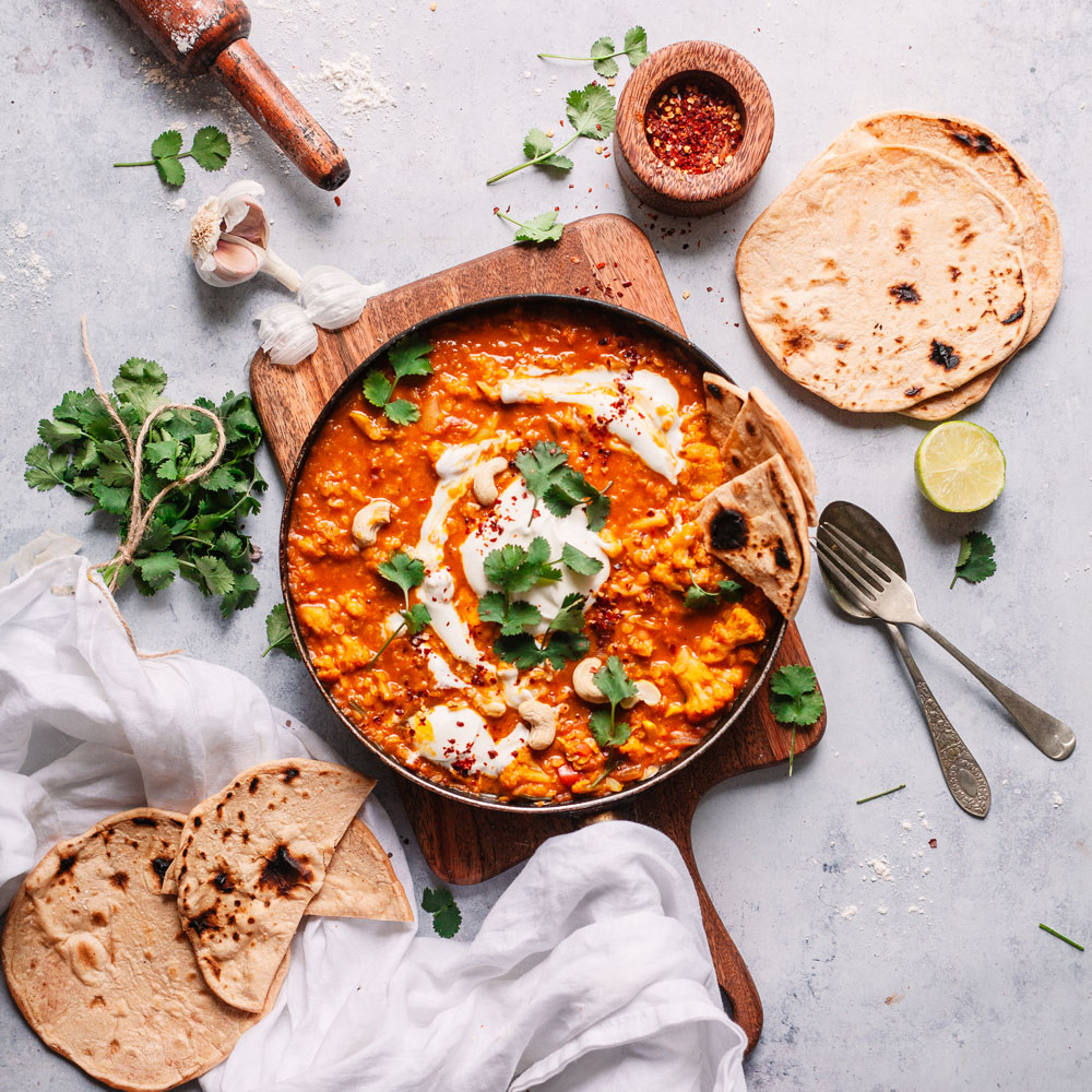 Cauliflower Dhal with Spelt Chapatis