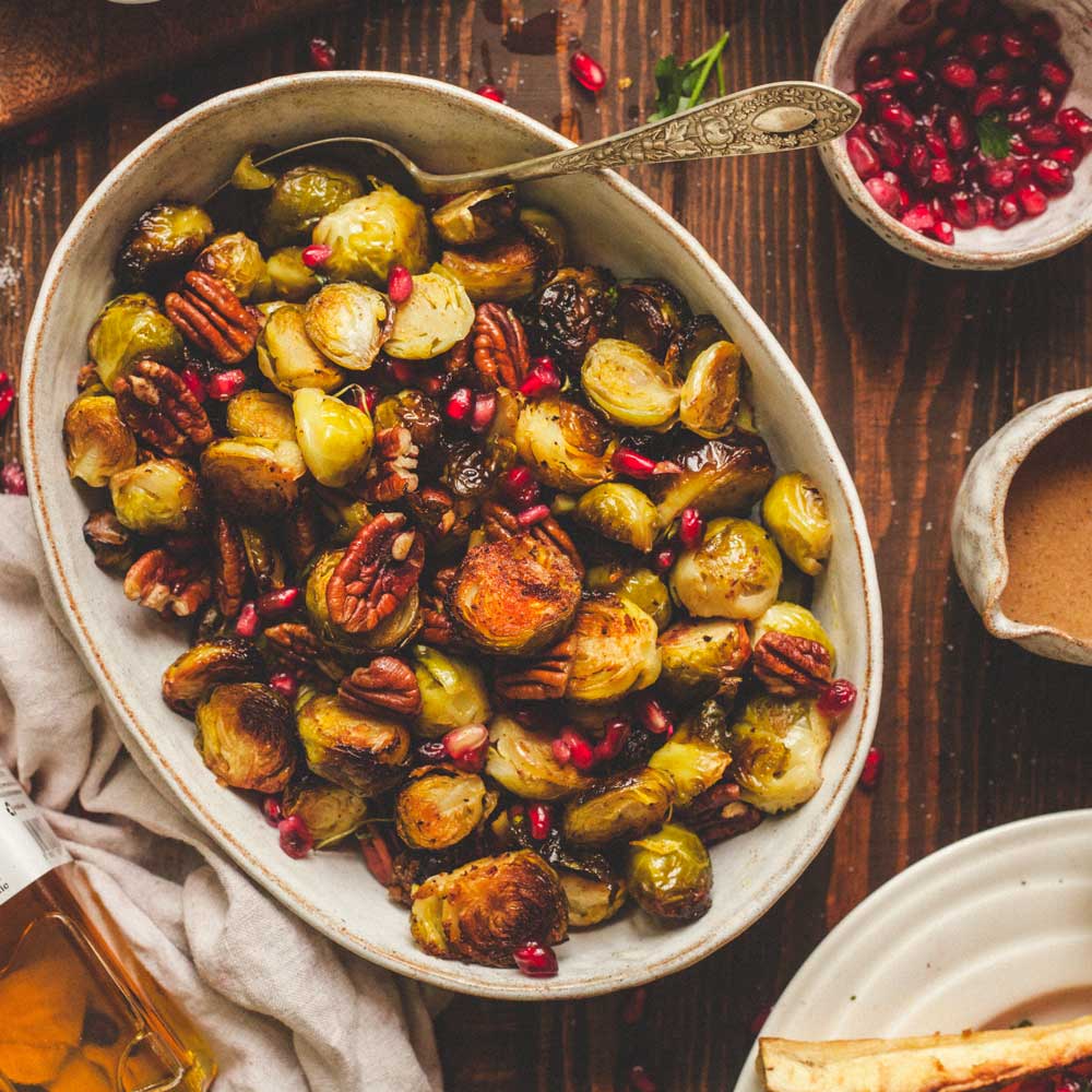 Brussels with Pecans and Pomegranates